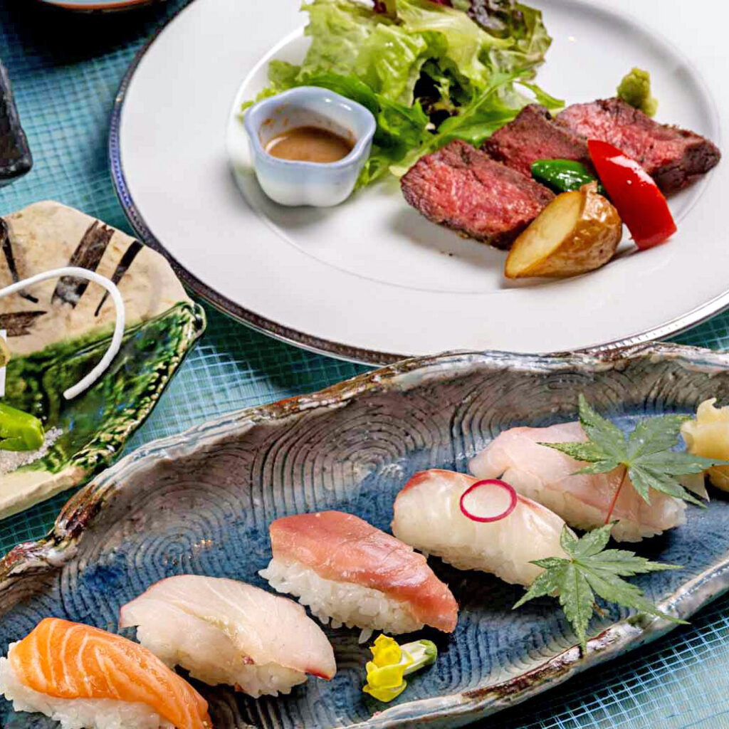 【土日祝日ランチ】お昼の特別会席『光華 こうか』寿司とステーキ